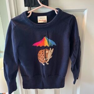Hanna Andersson Navy Sweater with Hedgehog and Rainbow Umbrella